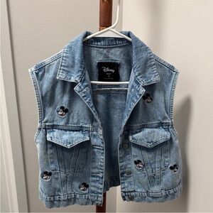 Disney Blue Denim Vest with Mickey Mouse Embroidery
